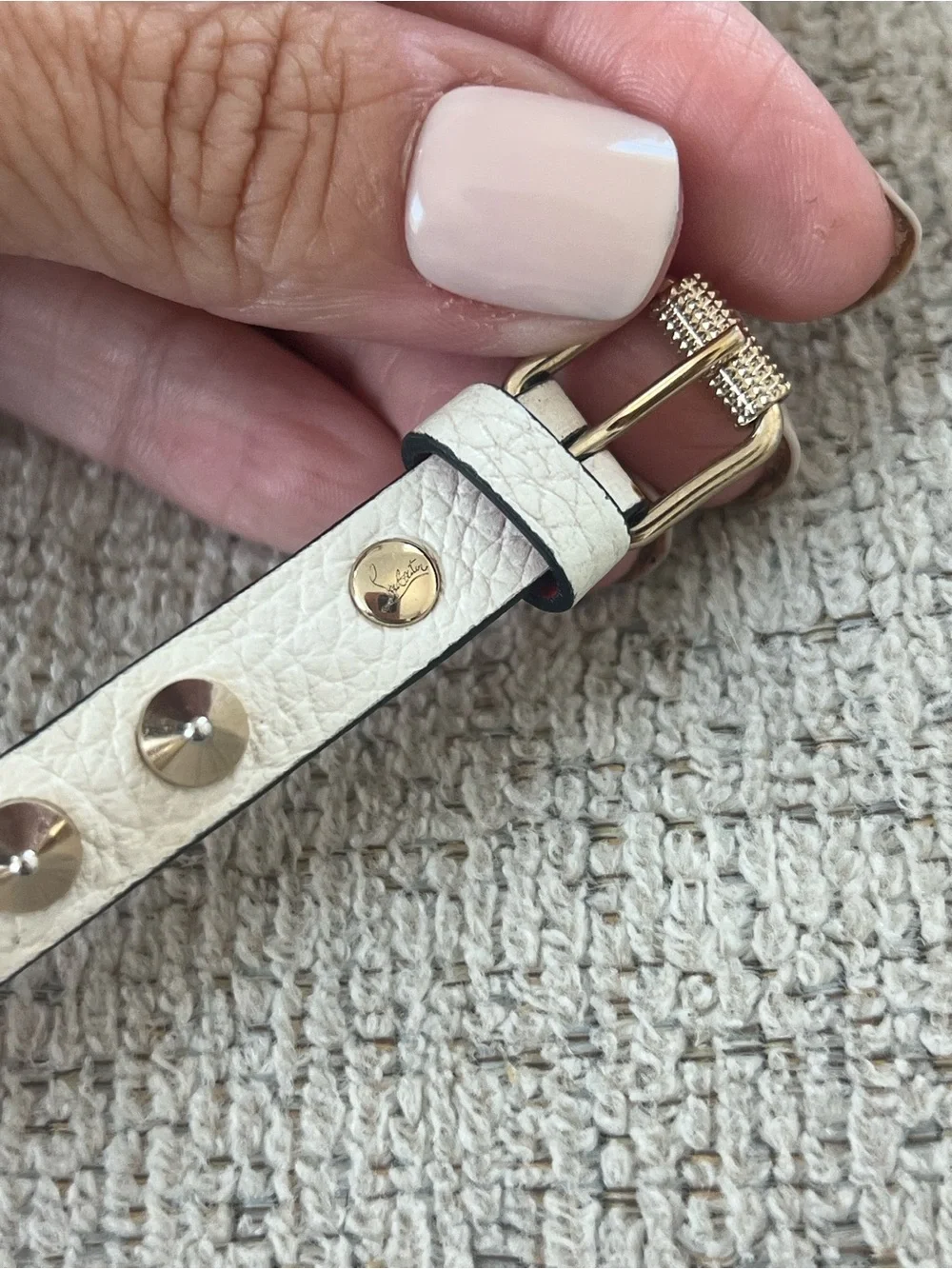 Christian Louboutin White Leather Bracelet with Gold Spikes